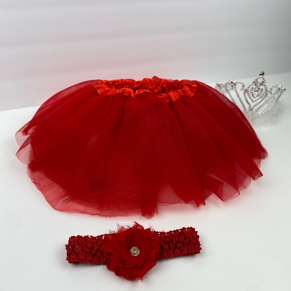 Baby Red Tutu with headband and tiara crown dress up costume Valentine’s Day - Picture 1 of 17
